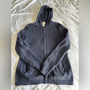 L.L.Bean Cable Knit Zip Hoodie Sweater | Women’s Large | Wool Blend | Cozy